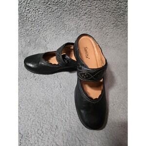 Sanita Black Leather Thea Mary Jane Clogs Mules Women 39/8 Made in Portugal